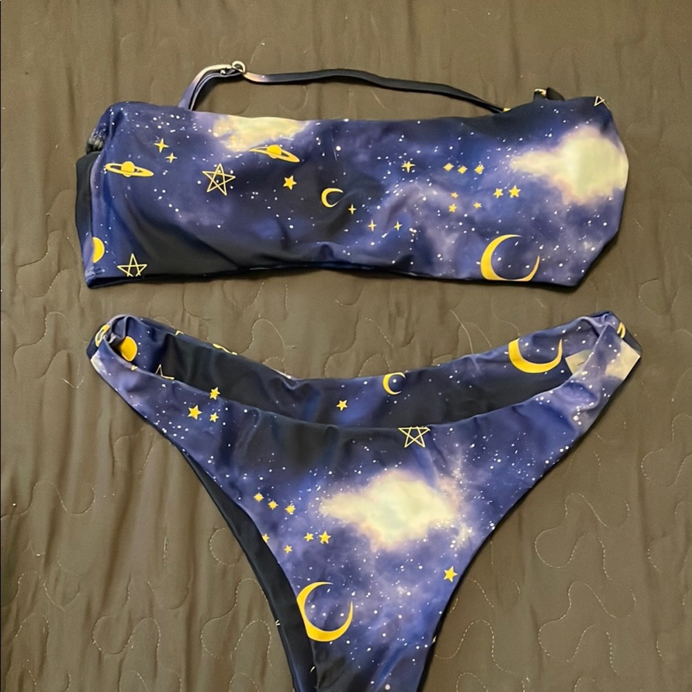 Zaful Starry Night Bikini Set - Blue and Yellow